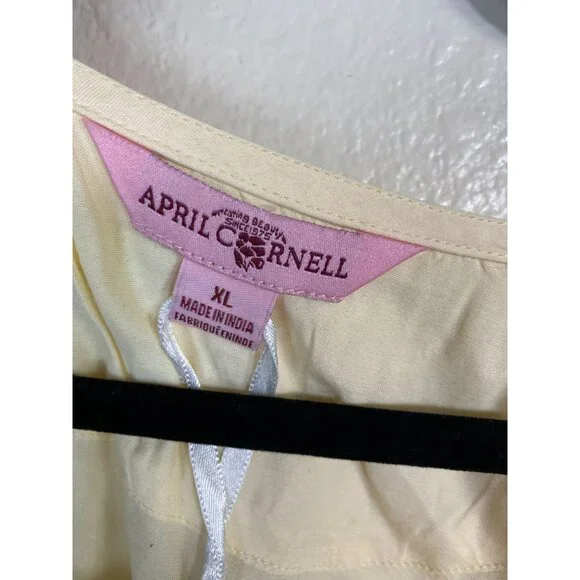 NEW April Cornell Long Sleeve Tunic Top Women size XL Butter Yellow Floral Boho - Picture 13 of 16